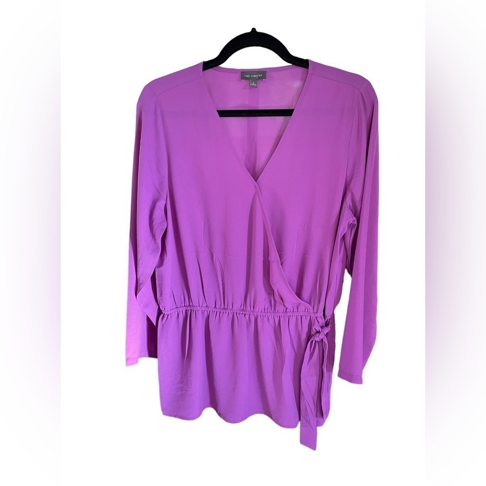 THE LIMITED PURPLE FAUX WRAP BLOUSE SIZE L